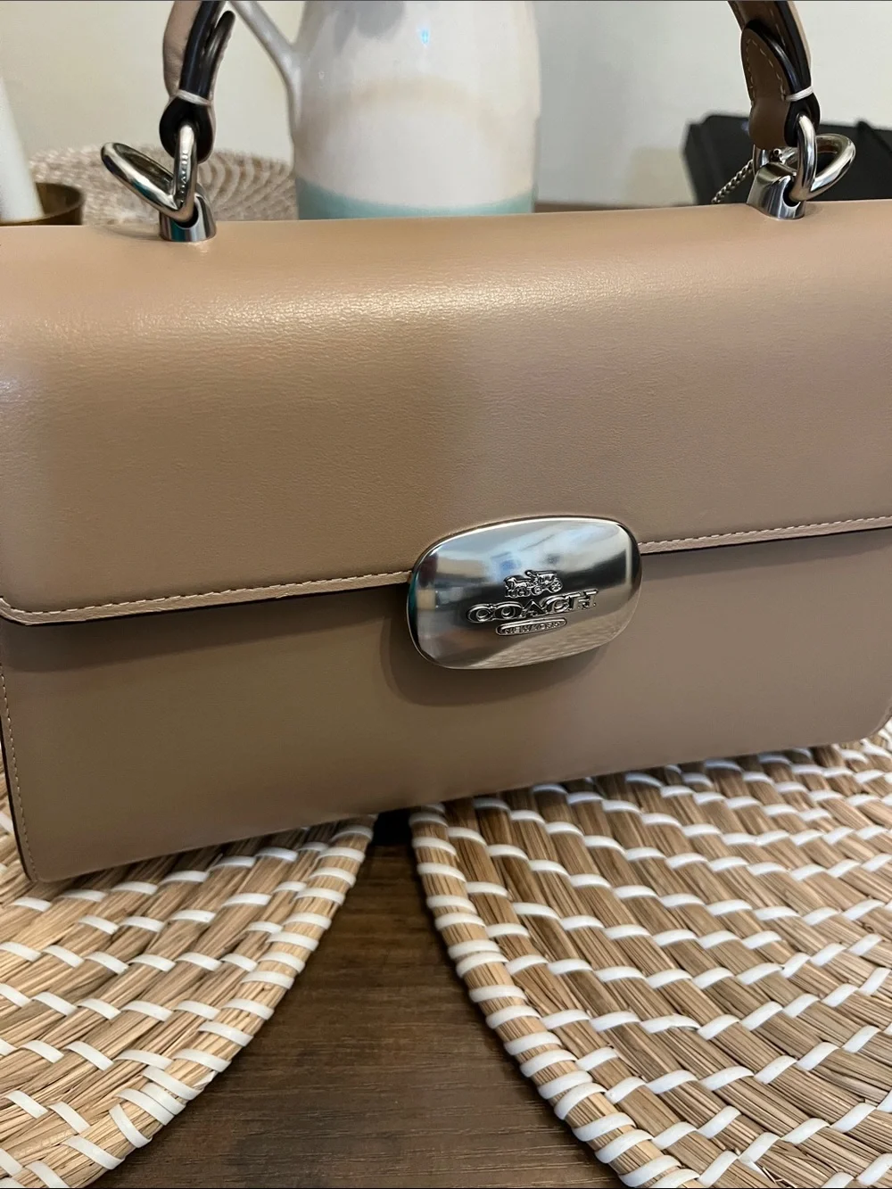 Coach Taupe Leather Top-Handle Satchel with Silver Hardware
